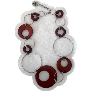 Wood & metal Y2K circle hoop chunky statement necklace vintage
